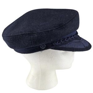 Vintage Greek Fisherman’s Cap Wool Blend Navy Sailor Captain Seaside Nautical